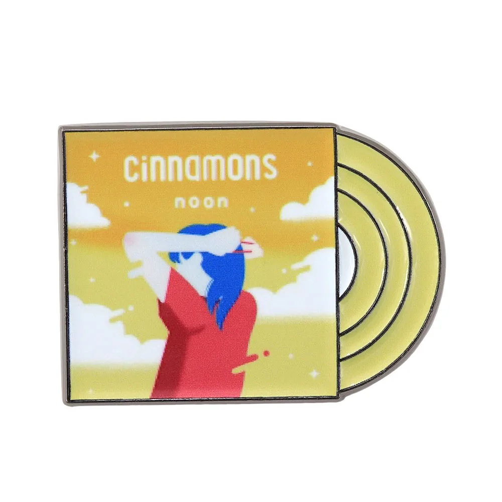 Noon Vintage Vinyl-Schallplatten-Emaille-Brosche Golden Sky Blue-Haired Girl Abzeichen Mode-Reversnadel Retro-Musik-Thema Accessoire Fan-Geschenk – Detail 7