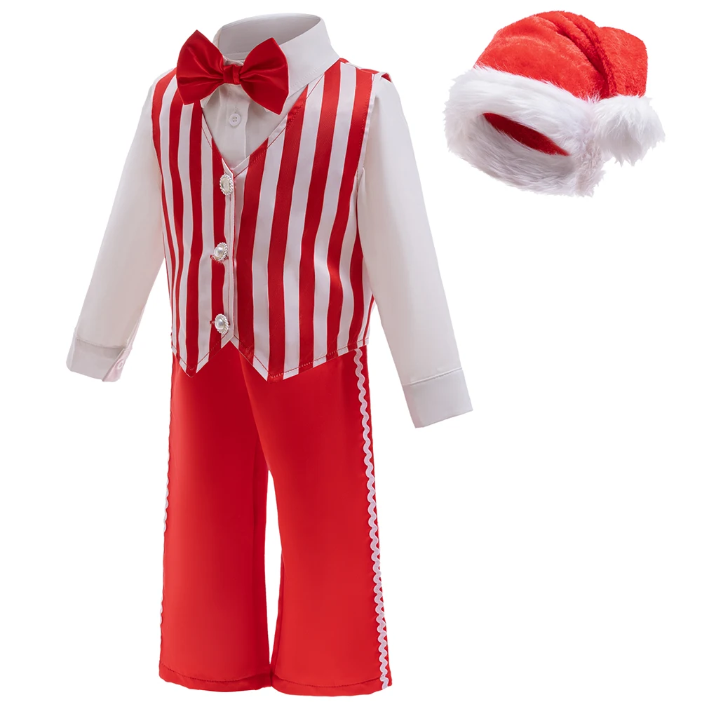 Disfraz de Papá Noel para niños, chaqueta de manga larga de Navidad, pantalones, sombrero, conjunto para niños, Navidad, Halloween, Cosplay, trajes de 3 piezas