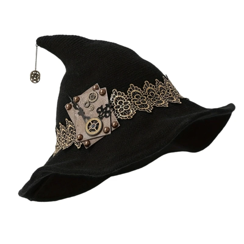 Halloween Witch Hat Masquerade Retro Witch Hats Fashion Metal Charm Hat