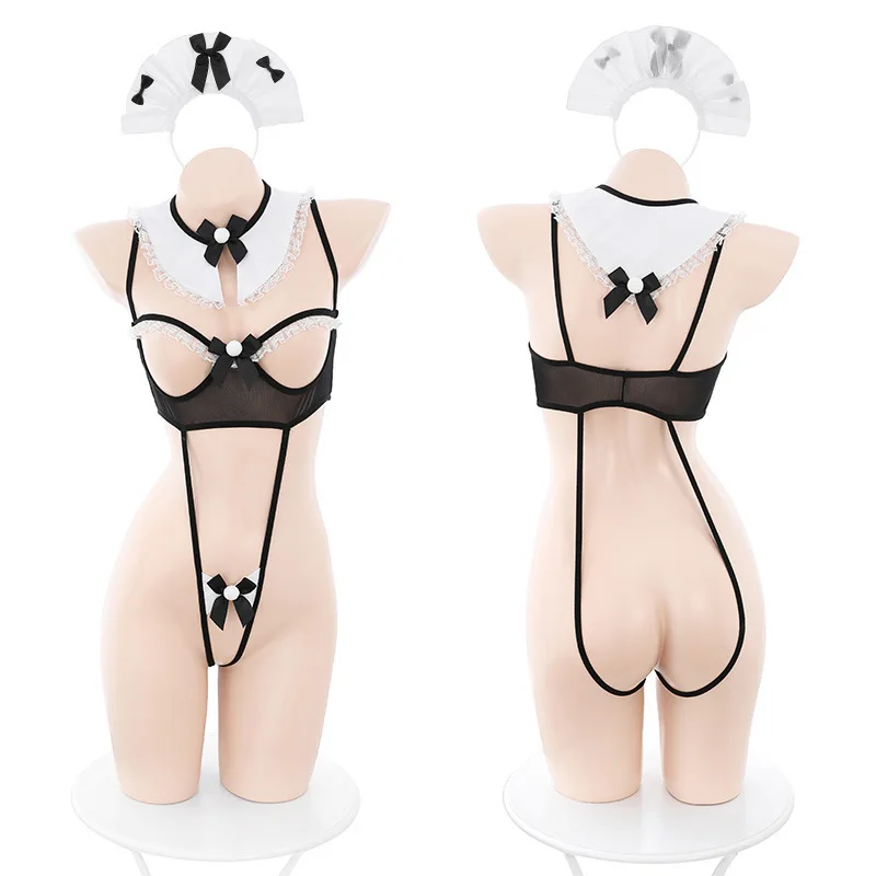 Wholesale Women\'s Erotic Hollow Out Nipple See-through Lingerie Underwear Lady Naugty Roleplay Maid Bodysuit Nude Cosplay Wear