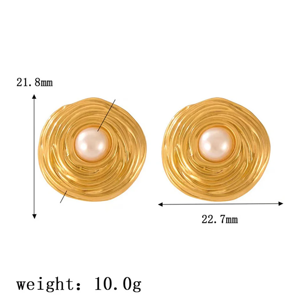 Retro Titanium Steel Earrings Gold Color Petal Shape Earrings Pearl Women\'s Drop Earrings Trendy Jewelry Accessories