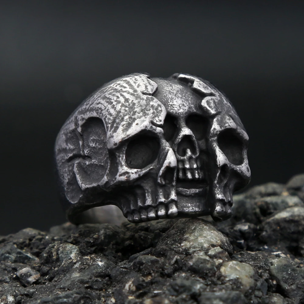 New Arrival Gothic Biker Reborn Split Skull Rings For Men Stainless Steel Punk Rock Vintage Party Jewelry Accessories Wholesale