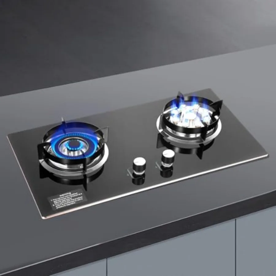 

2 Burner Natural Gas Cooktop Stove Top with Tempered Glass Design and Double Auto Ignition for Indoor Home and Apartment Use Id