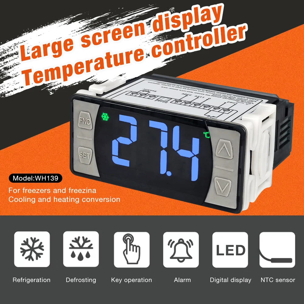 115/230V Digital Temperature Controller Thermostat Relay with NTC Probe For Refrigeration Defrosting Heating Cooling image 3