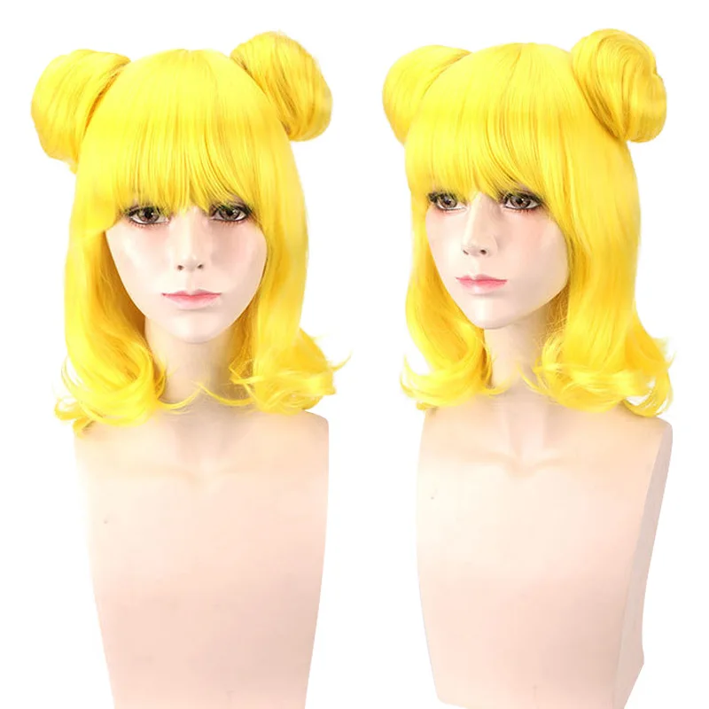 

Synthetic Short Curly Wig with Two Hair Buns Natural Wave Cosplay Party Costume Daily Use Women