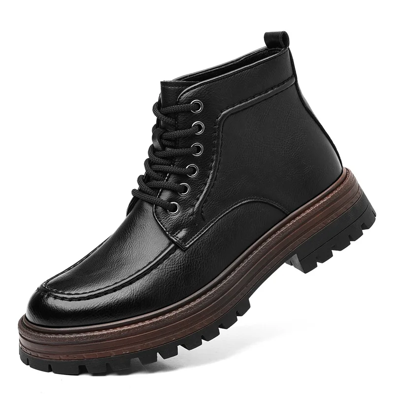 

Осень-зима 2024, новые мужские ботинки на платформе, сохраняющие тепло, модные повседневные ботильоны, мужские однотонные уличные туфли из коровьей кожи, мужская обувь