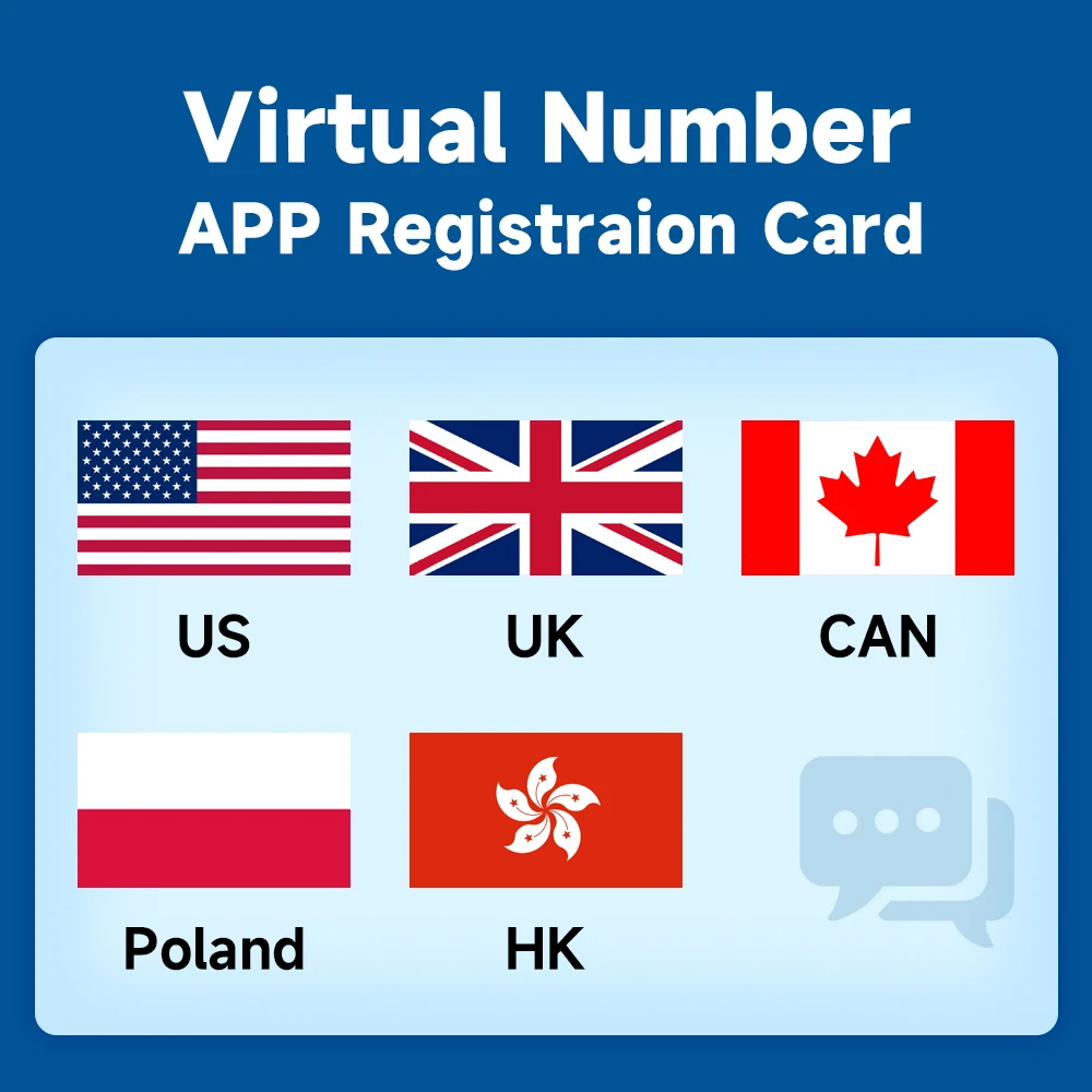 China Hongkong US CA UK Virtual Number can free receive SMS Registration APP account Login sim card no support data and calling