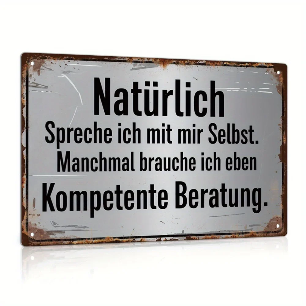 Putuo Two-Dimensional Flat Decoration 1 Piece Vintage Metal Sign with Satirical Quotes and the Funny German Phrase 