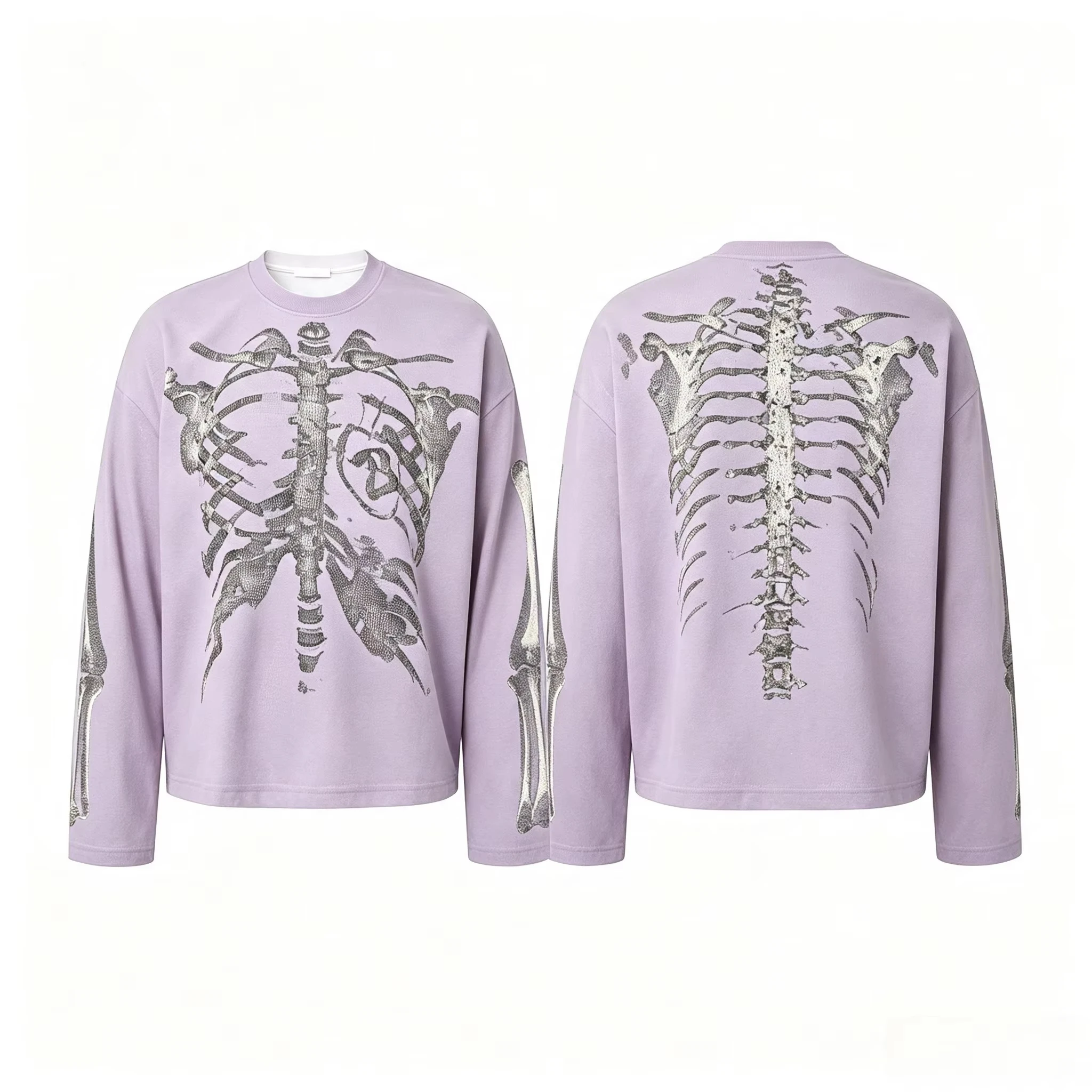 2026 Autumn Winter Vintage Skeleton Inspired Long Sleeve T Shirt Y2K Loose Casual Trendy 3D Print Top for Men Women Adults Kids