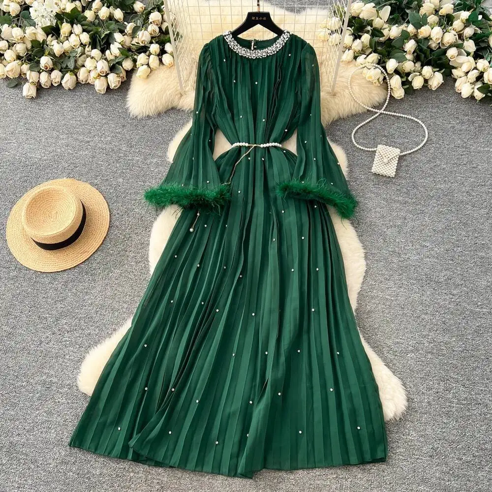 

Sexy long sleeve O-Neck Spliced mesh Dress vintage Elegant Women Party basics korean fashion dresses