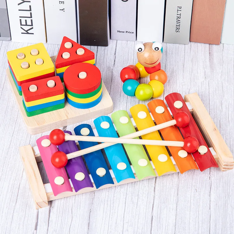 Montessori Wooden Toys Baby Educational Toy Childhood Learning Kids Baby Colorful Wooden Blocks For Children Christmas Gift