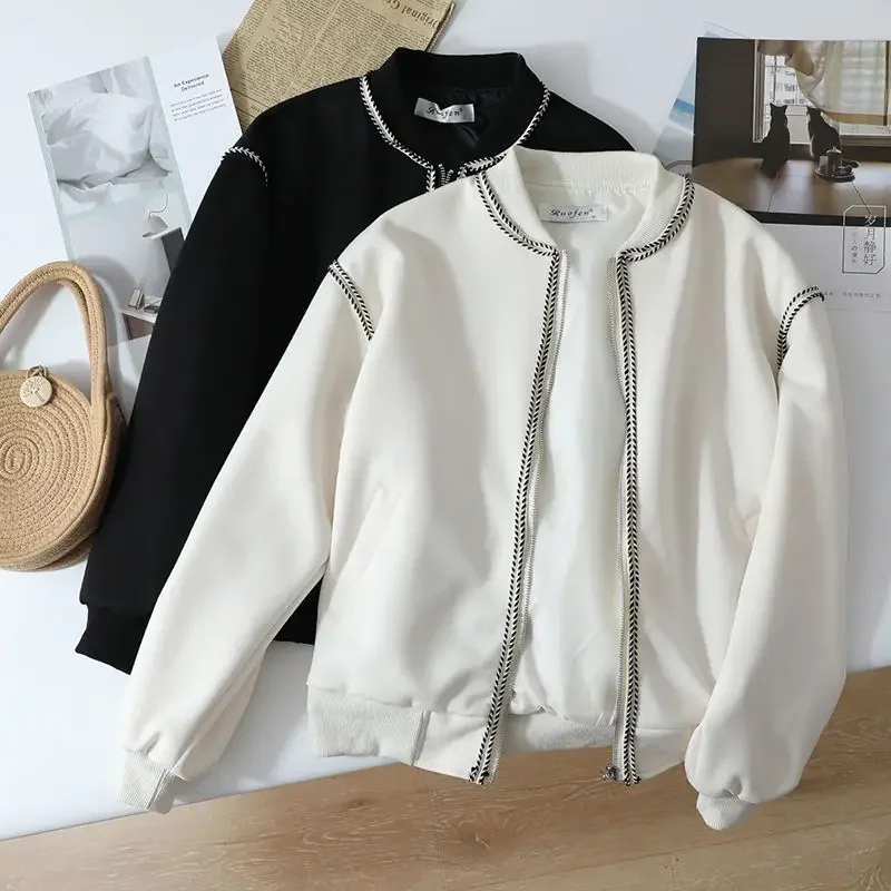 Women Jackets All-match Simple Winter Bright Line Slouchy Design Zipper Sporty Students O-neck New Arrival Korean Style Fashion