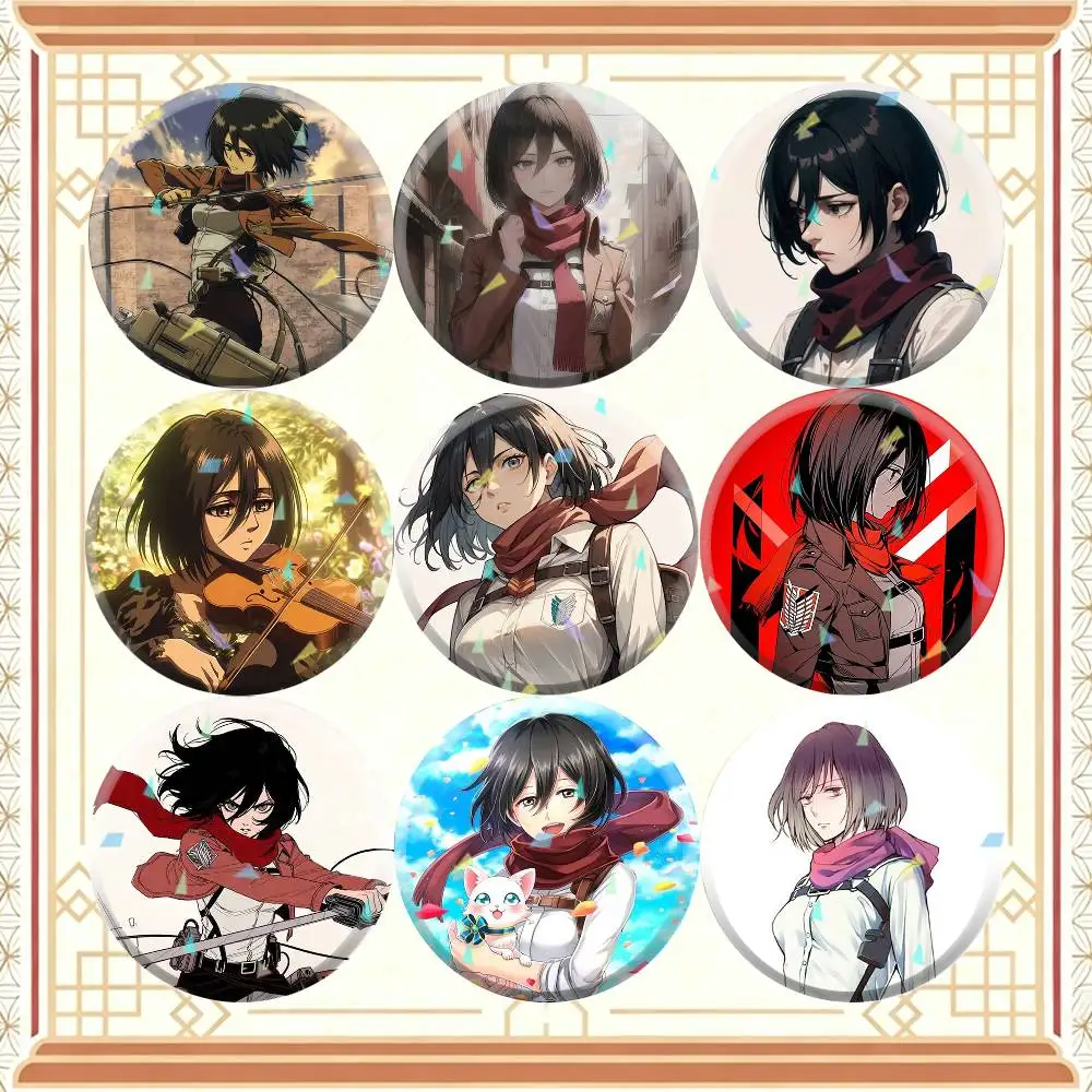 Anime Mikasa Ackerman 32/44/58mm Handmade Pins Round Brooch Badge Backpacks Clothes Jewelry Gifts