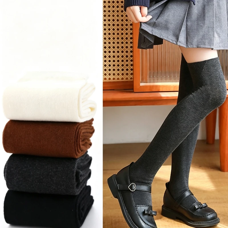 Winter Autumn Girls Soft Cotton Warm Knee High Socks Breathable Baby Kids Over Knee Socks Skin-Friendly Student Child Long Socks