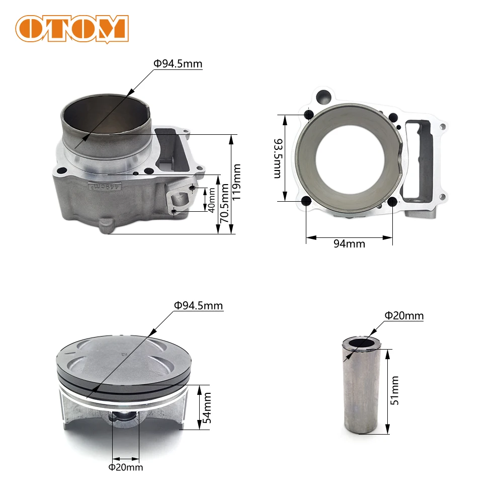 OTOM Motorcycle ZS194MQ Engine 94.5mm Cylinder Kit Cylinder Block Gasket Piston Rings For ZONGSHEN NC450 KAYO T6 BSE J5 AVANTIS