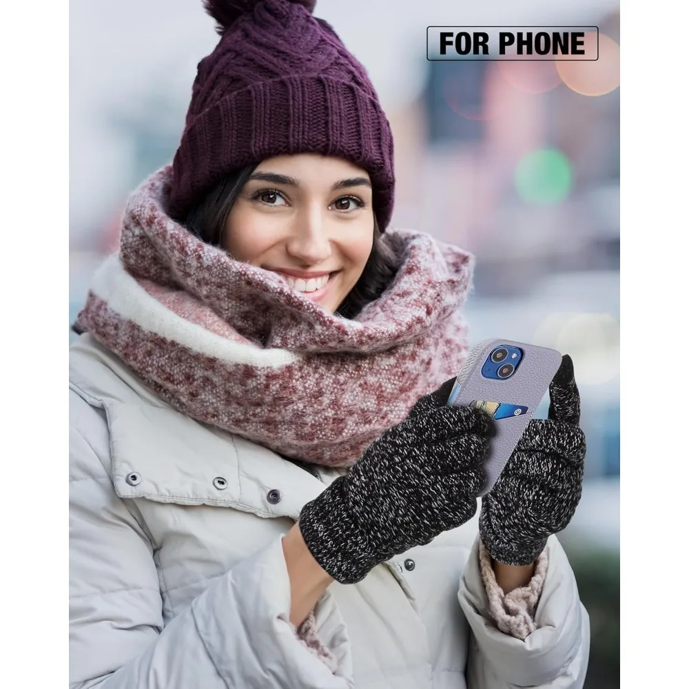 قفازات نسائية شتوية تعمل باللمس، قفازات رسائل شتوية ناعمة دافئة مبطنة بالصوف المرن #2
