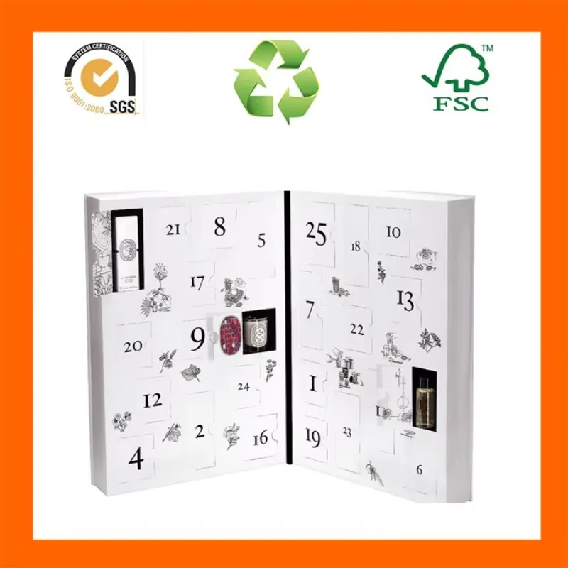 Customization.Adventskalender-Papierbox mit 24 Schubladen und Kunststoffschale