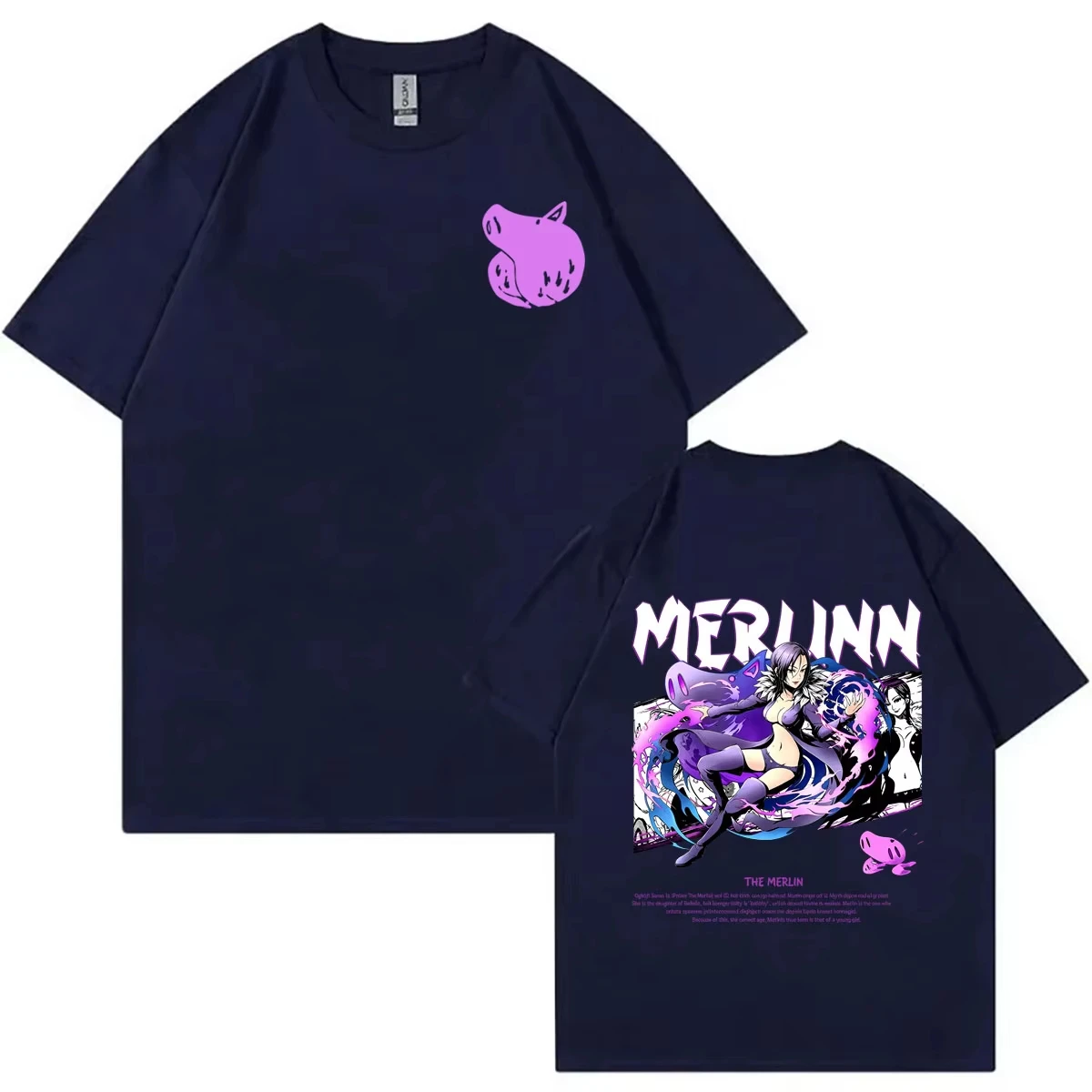 Summer Hot Sale Anime The Seven Deadly Sins Boar's Sin of Gluttony Merlin T-shirt Unisex Hip Hop Harajuku Gothic Round T-shirt - view 4