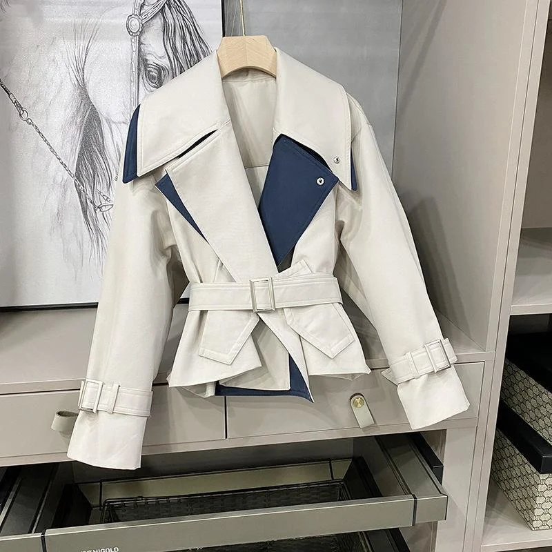 Double Popular Lapel Short Trench Coat Women 2023 Spring Windbreaker With Belt New Streetwear Casacos Femininos 2023