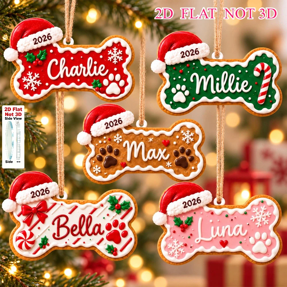 1pc Custom Name Pet Ornament Personalized Christmas Ornaments 3mm Acrylic Bone Paw Hanging Decor Customized Gift for Pet Lovers