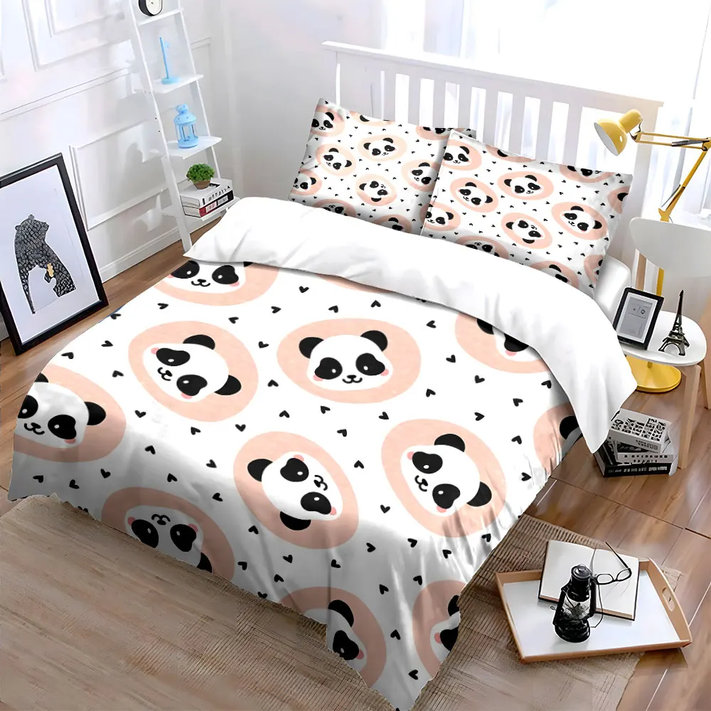 Cute panda face pattern background Bedding Set for Kids Luxury Gift 3pcs Digital Print Comforter Set Soft Comfortable Breathable