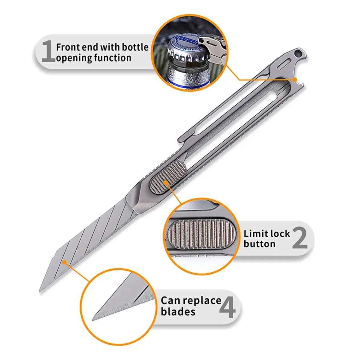 Imagem -04 - Telescópica Titanium Alloy Handle Utility Knife Abridor de Garrafas Cortador de Papel Sharp Survival Pocket Tool Lâmina Substituível Presente 10 Pcs