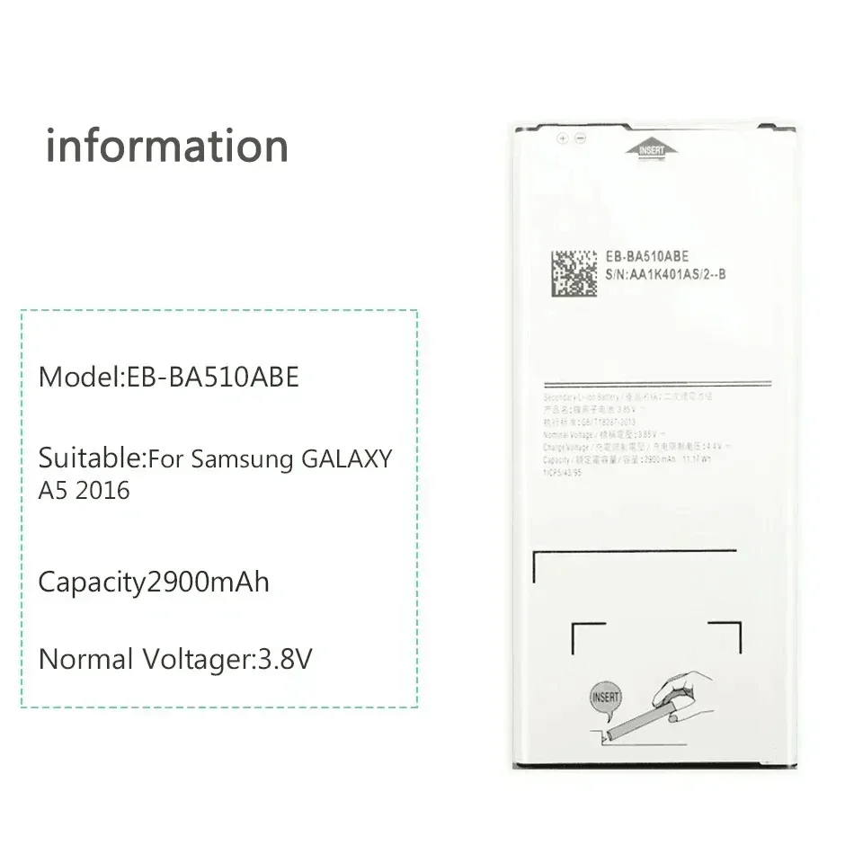 2900mAh Mobile Phone Batteries For Samsung Galaxy A5 2016 A510 A510F A5100 A510M A510FD A510K A510S EB-BA510ABE Smartphone