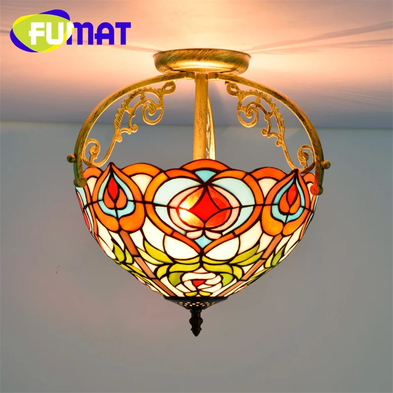 FUMAT Tiffany's 13inch vintage style Peach stained glass overhead light deco the dining room bedroom hallway ceiling light