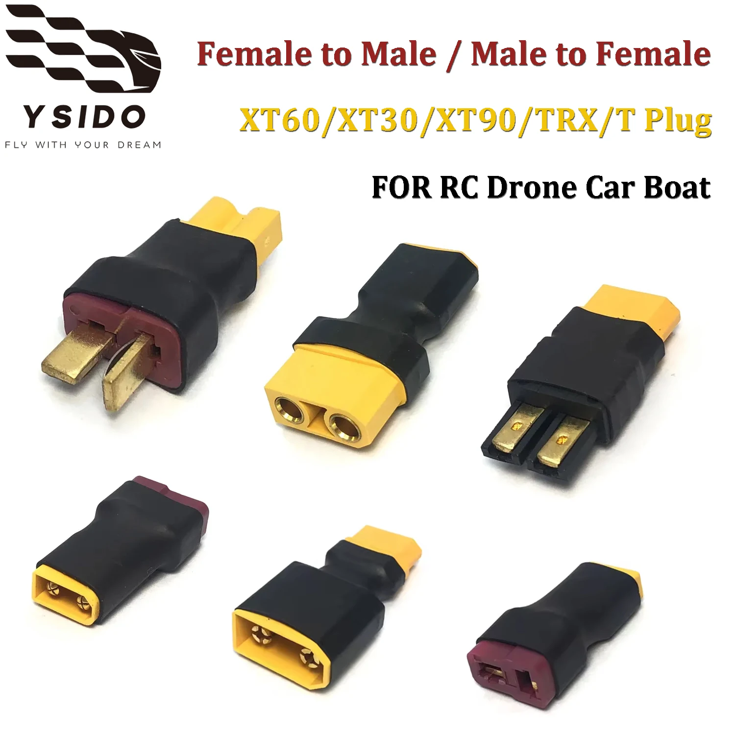 YSIDO RC-Batterieadapter XT60/XT30/XT90/T-Stecker/TRX-Anschluss Buchse auf Stecker / Stecker auf Buchse Konverter für RC-Drohne Auto Boot DIY