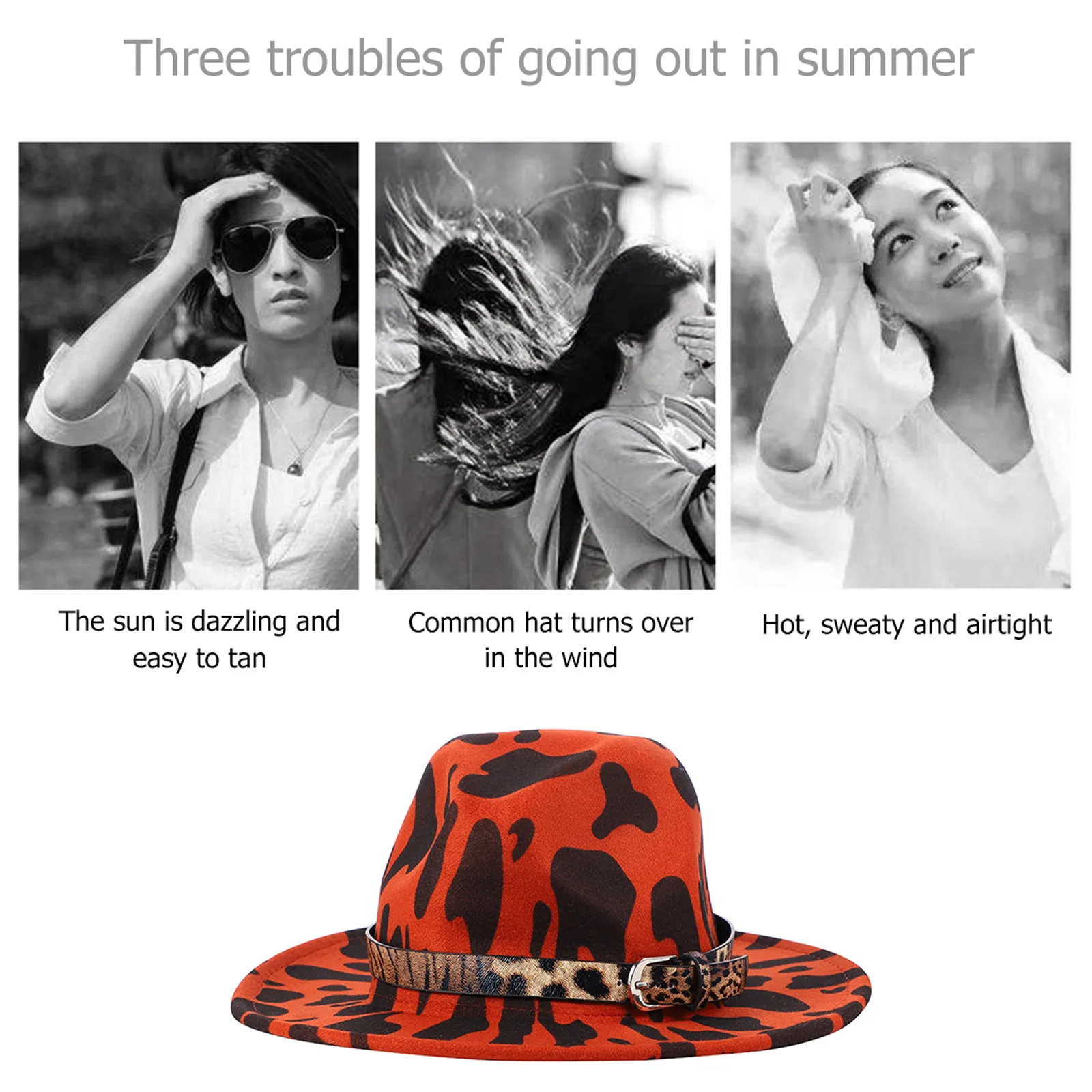 

Leopard Print Top Hat Hats for Women Flat Brim Cosplay Cap Felt Wide Woolen Man