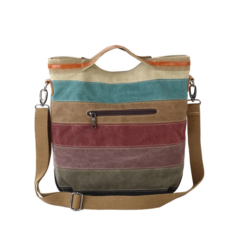 2025 Color Block Canvas Bag Women's Patchwork Handbag Versatile Contrast Color Striped Canvas Shoulder Crossbody Bags
