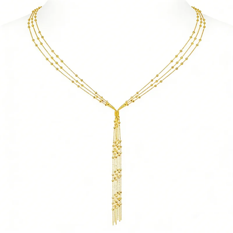 BELLUX Jewelry 925 Silver Synthetic Zircon Gold Beads Long Sweater Chain Multi Layer Tassel Retro Y-shaped Necklace