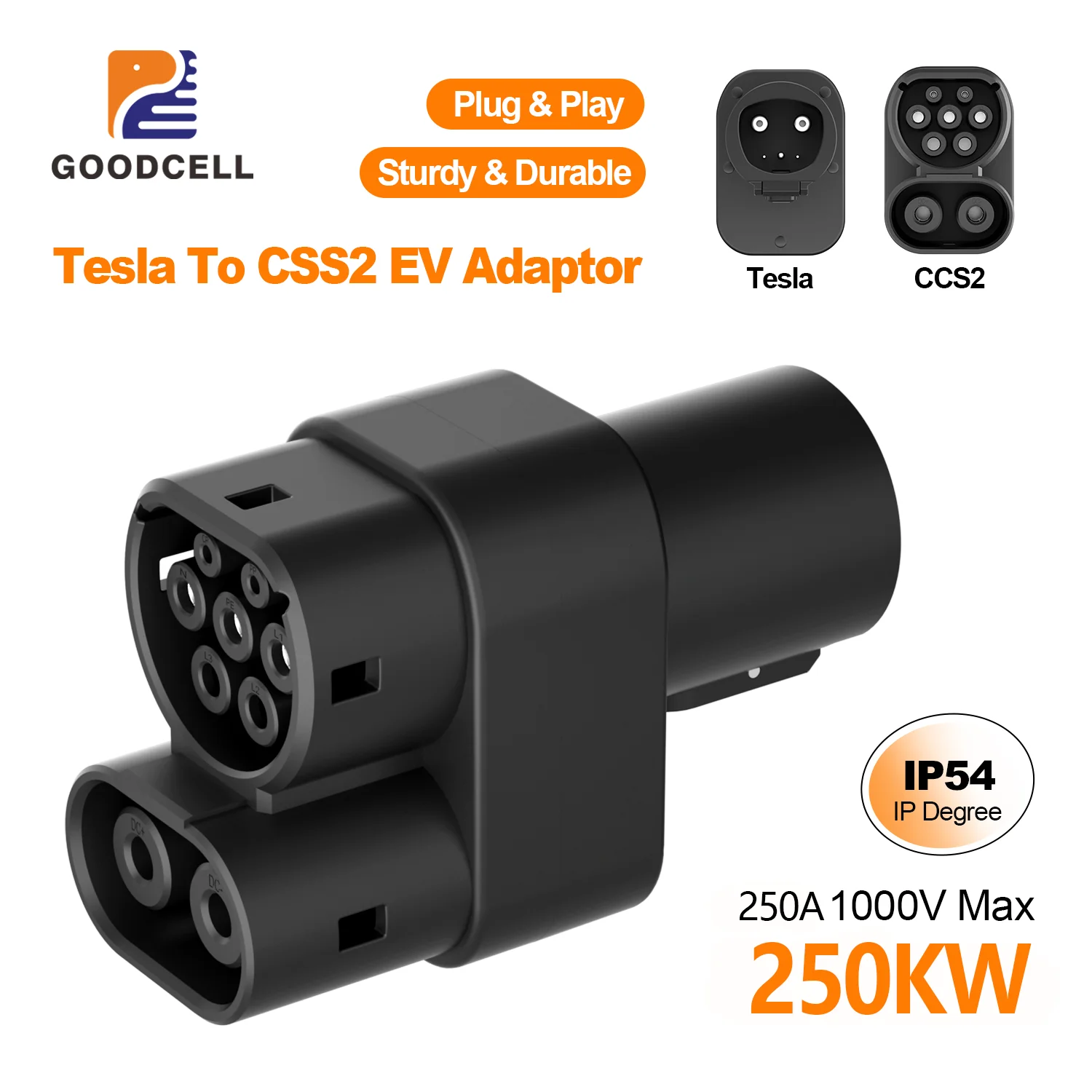 

GOODCELL Tesla to CCS2 Adapter 250Amper 1000V 250KW for EU Car CCS COMBO 2 EV Charging Adaptor