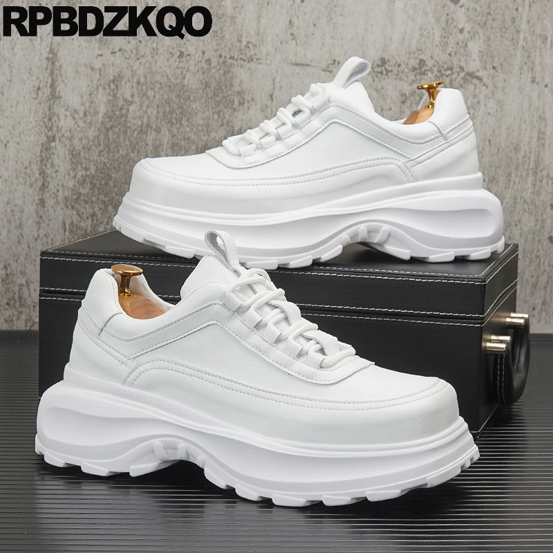 Creepers Athletic Chunky Sneakers Lace Up Shoes High Heels Trainers Thick Sole Hidden Height Increasing Men Square Toe Sport