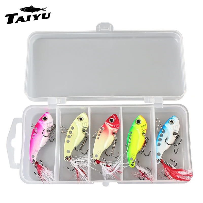

TAIYU 5pcs/set Micro Metal Flake VIB Fishing Lures Kit 8cm 7g Vibration Spoon Hard Baits Crankbait Wobbler VIB Fishing Tackle
