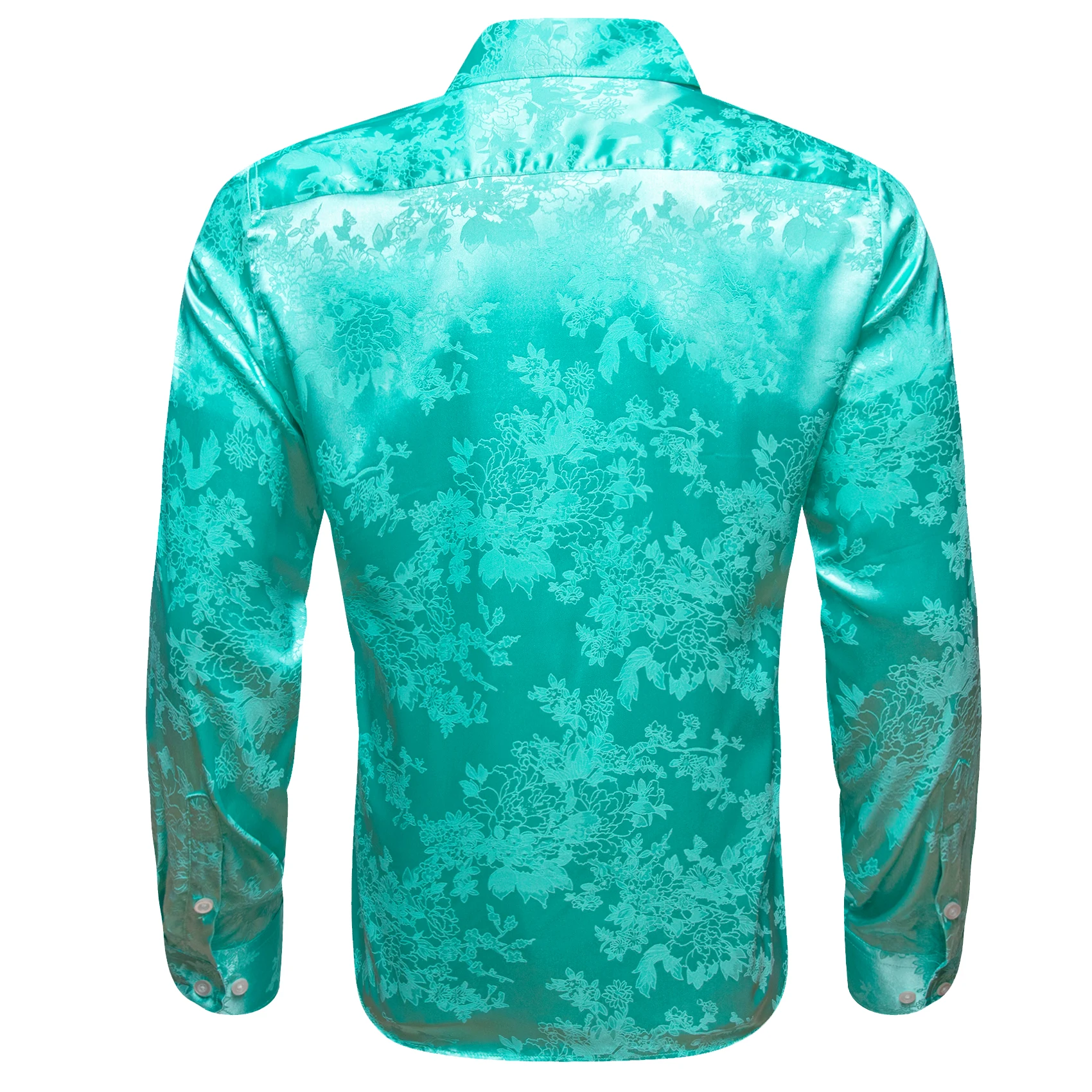 Luxury Shirts for Men Silk Satin Long Sleeve Green Blue Flower Male Blouses Casual Lapel Tops Breathable Streetwear Barry Wang