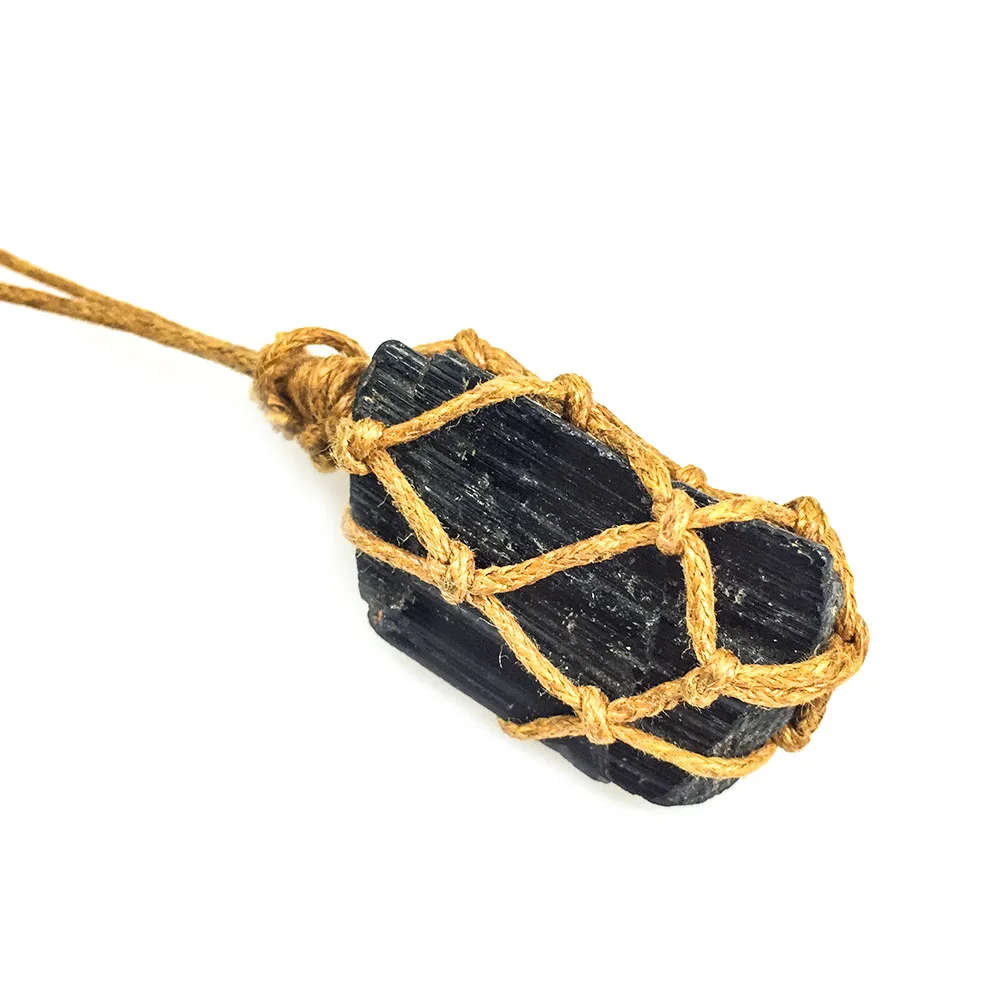 1Pc Natural Raw Black Tourmaline Healing Chakra Pendant Negative Energy Cleanser Relieve Stress Hand Braided Necklace