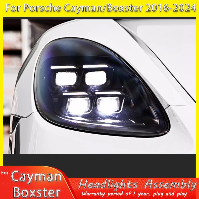 2PCS Car LED Headlight For 2016-2024 Porsche Cayman headlight assembly Boxster modified 718 LED daytime running light lens