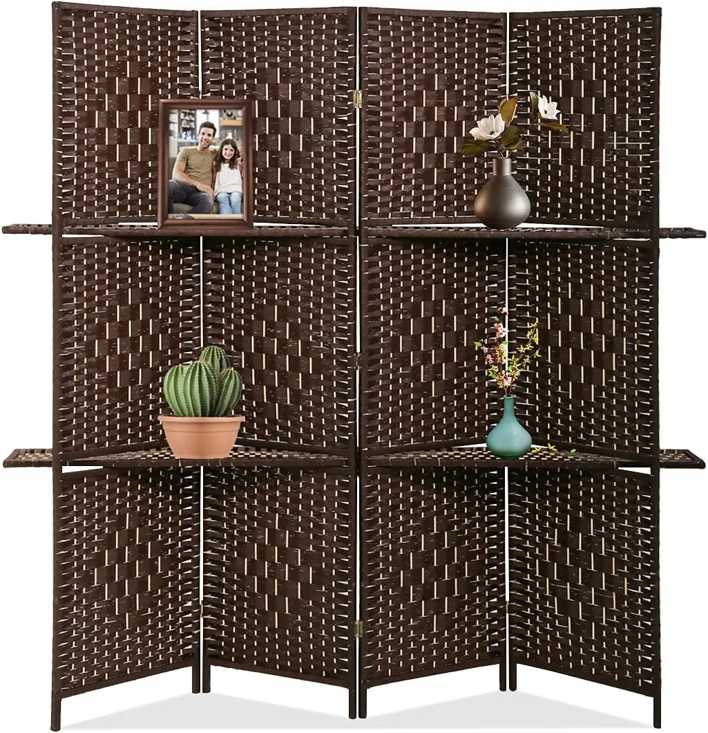 

Room Dividers and Folding Privacy Screens 4 Panel 67 Inch Tall Portable Room Seperating Divider w/ 2 Display Shelves Sol