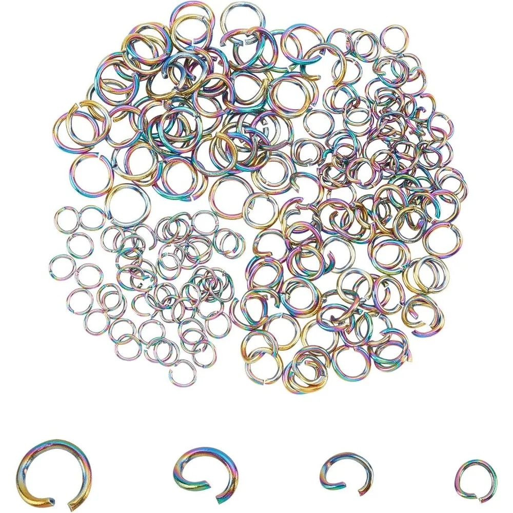 About 200pcs 4 Sizes Open Jumps Rings Rainbow Color Connector Rings 2.5-4.4mm Inner Diameter Stainless Steel Metal Jump Ring