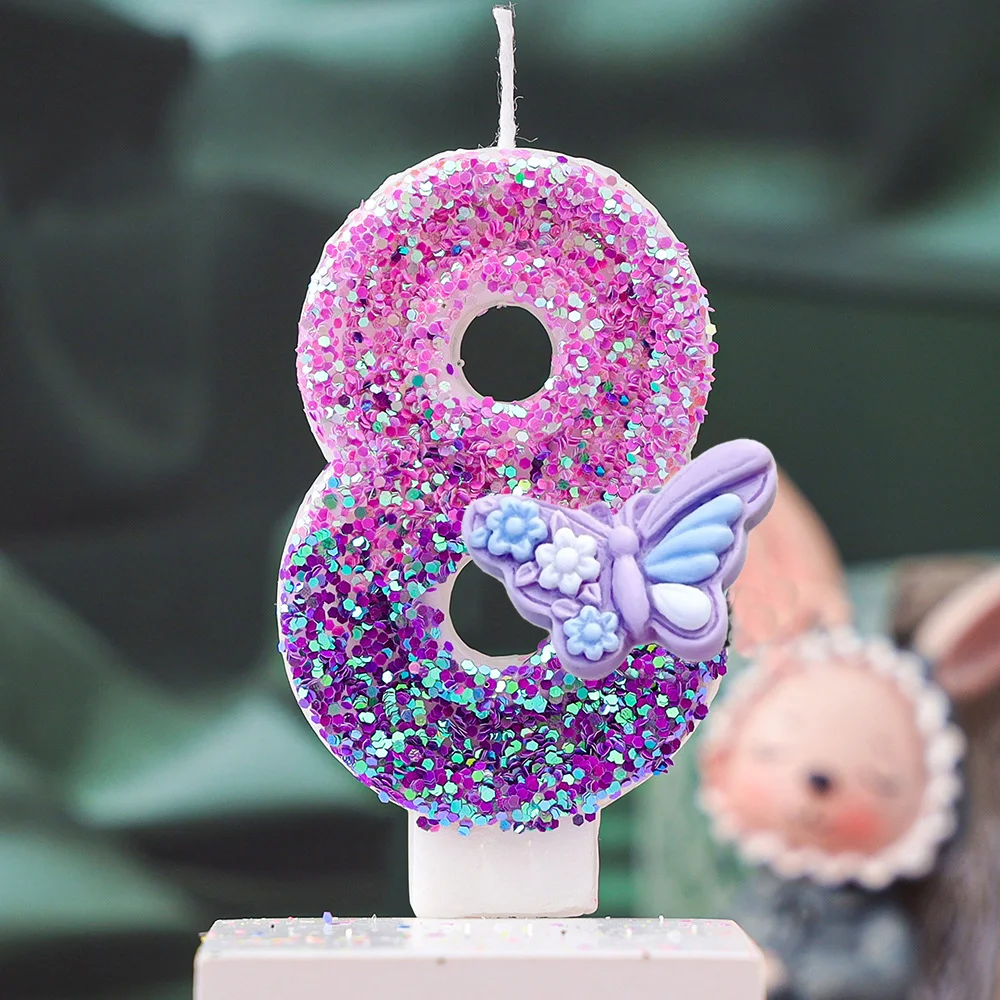 Creative DIY New Butterfly Series Gradual Change Purple Bow Digital Birthday Candle - Children's Cake Party Decoration Supplies - view 6