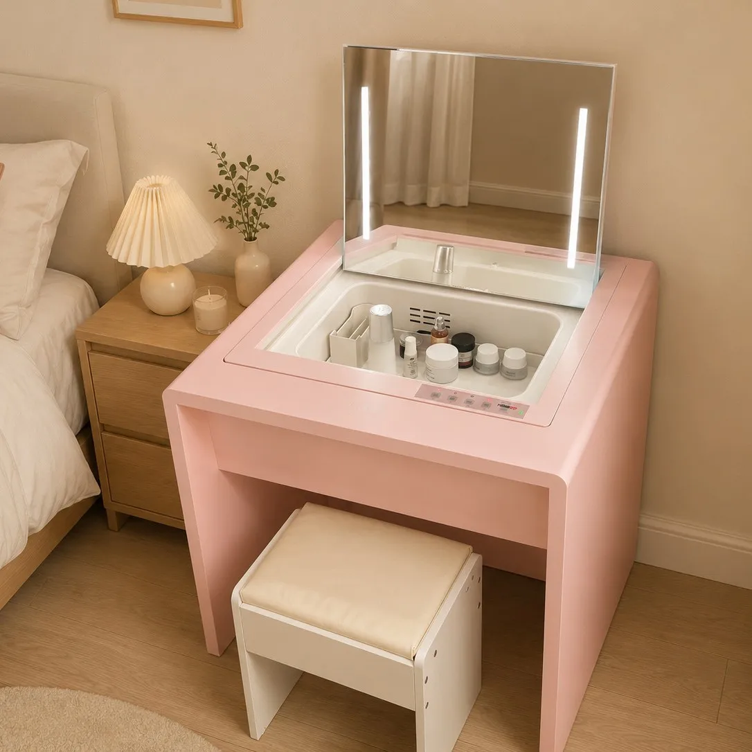 DSA dresser with lamp makeup mirror three-color dimmable bedroom dresser integrated storage cabinet