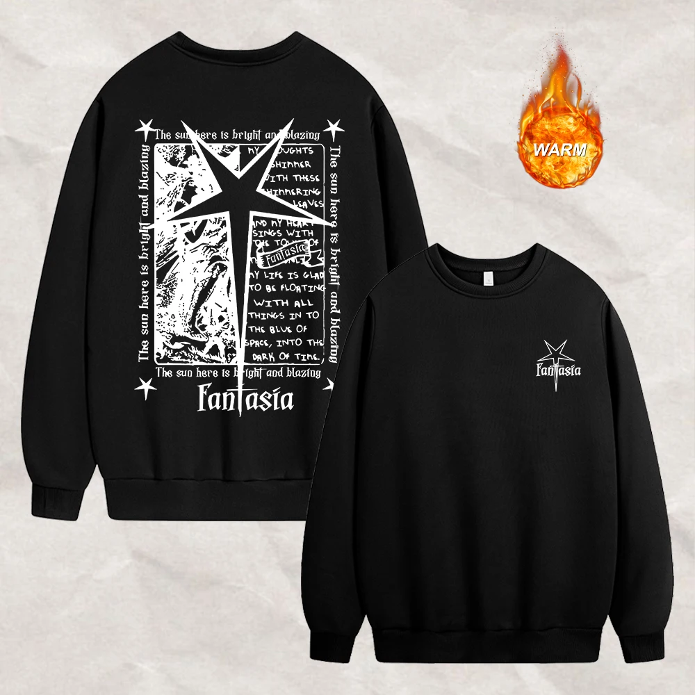 Men's Crew Neck Pullover Sweatshirt With Retro Star And Text Print Autumn Casual Street Style Thickened Casual Warm Commute Top