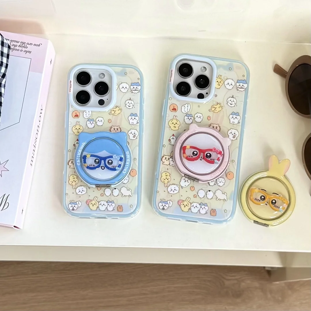 

lns Japan Lovely C-Chiikawa Hachiware Magnetic Finger Ring stand Holder Phone Case For iPhone 16 Pro Max 15 14 Pro Max Cover﻿