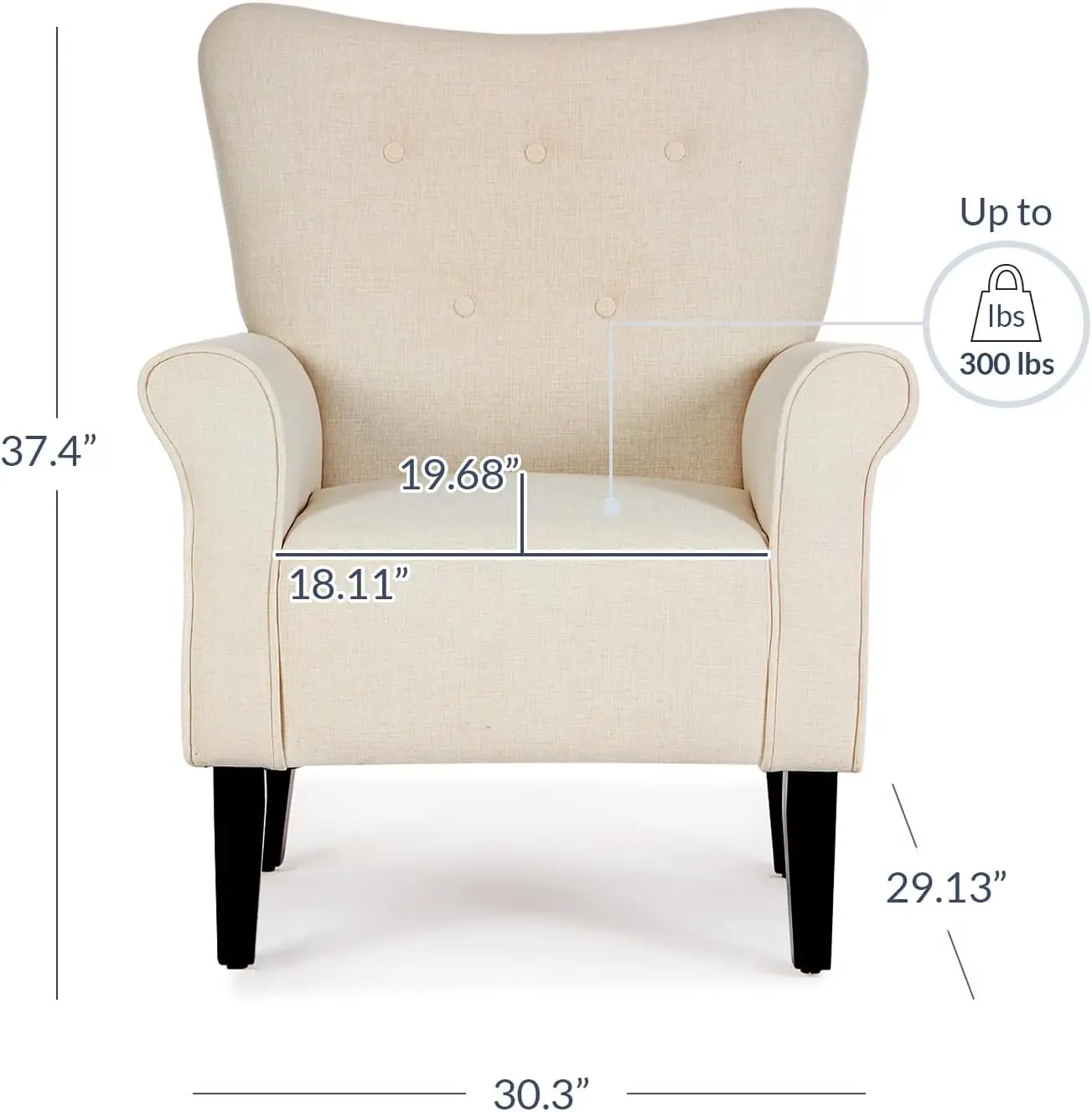 Modern Accent Chair for Living Room, High Back Armchair with Wooden Legs, Upholstered Wingback Side Chair