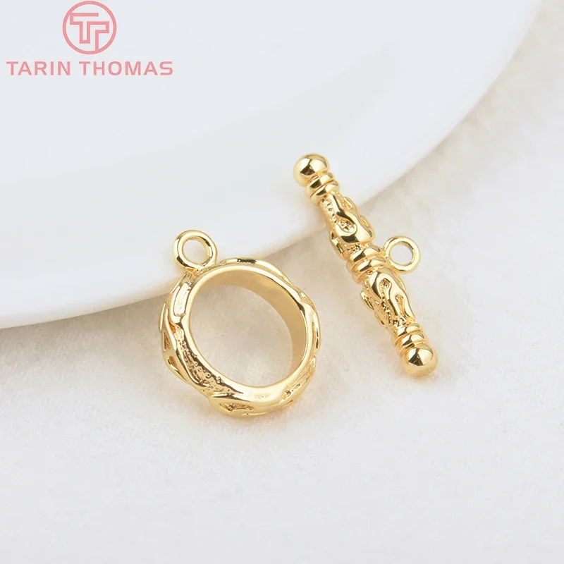 (3263)6 Sets O:14.5x17.5MM T:22x4MM 24K Gold Color Plated Brass Round Bracelet O Toggle Clasps Quality Diy Jewelry Accessories