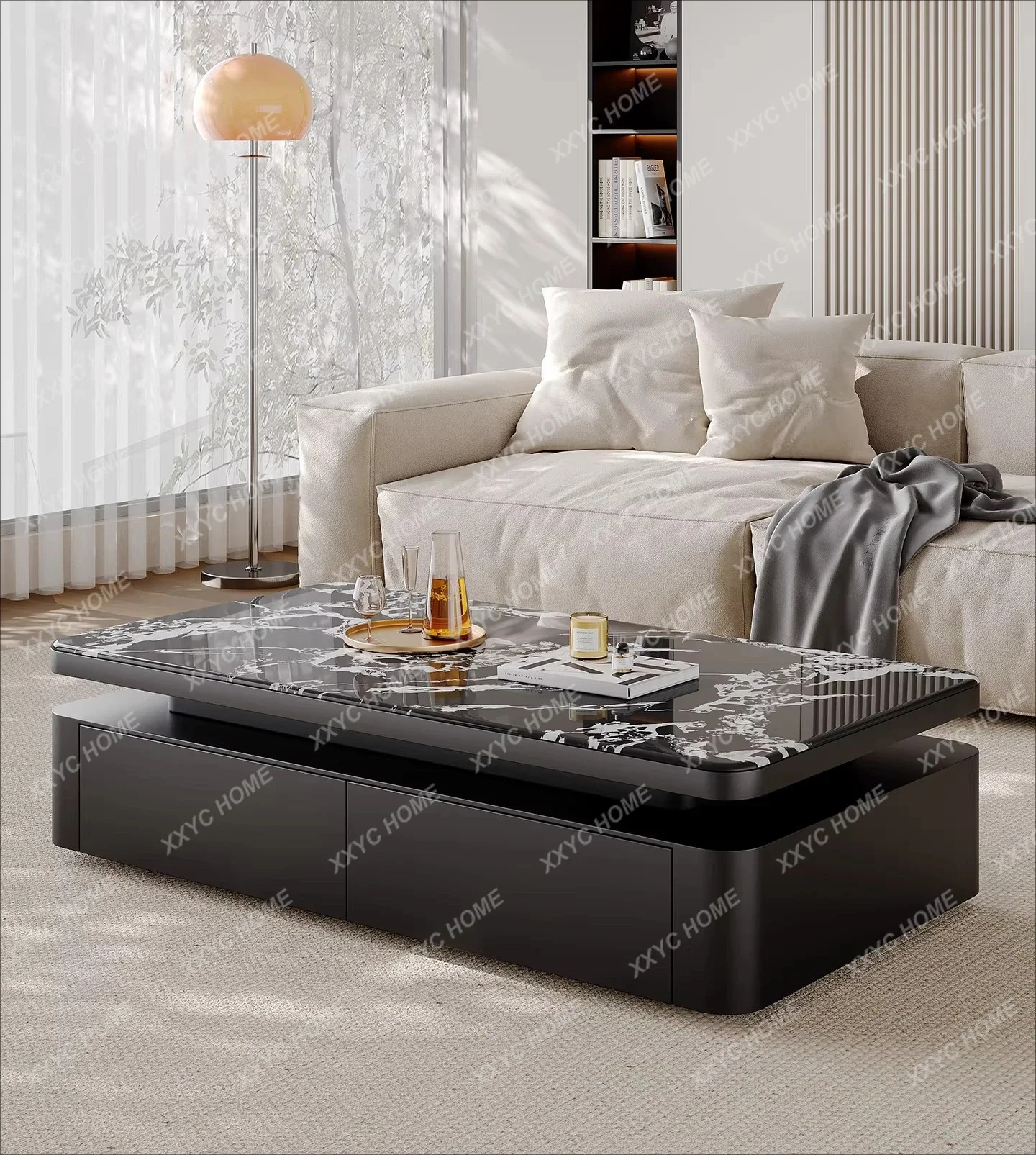 Microcrystalline stone coffee table living room household small apartment modern light luxury high-end square