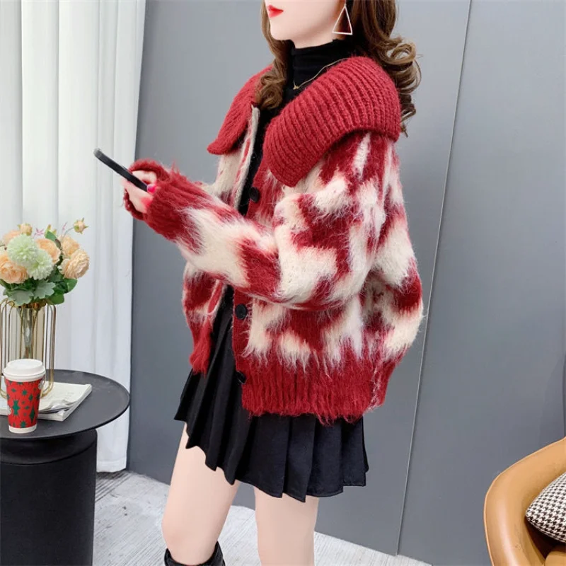 New Loose Short Small Sweater Jacket Gentle Style Doll Collar Cardigan Top