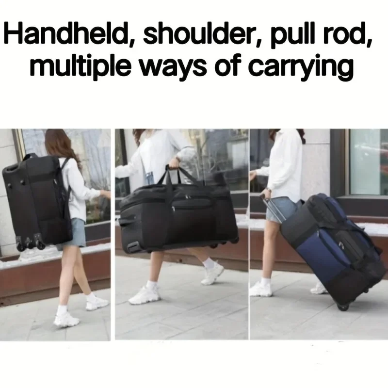 New 92L Large Capacity Expandable Travel Bag, Portable Tolley Case with Wheels, Carry on Luggage Backpack Suitcase