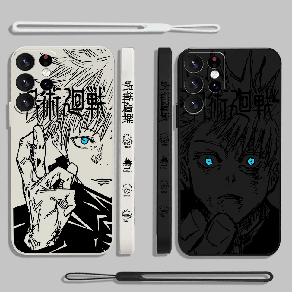 Jujutsu Kaisen Gojo Fashion For Samsung Galaxy S24 S23 S22 S21 S20 FE Ultra Plus S10 Lite 5G Liquid Left Rope Phone Case